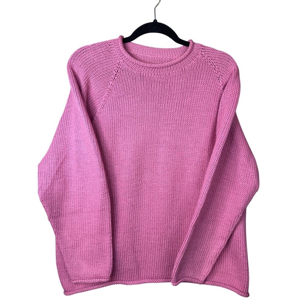 Handmade Mock Neck Knitted Long Sleeve Thick Pink Pullover Sweater Size L/XL